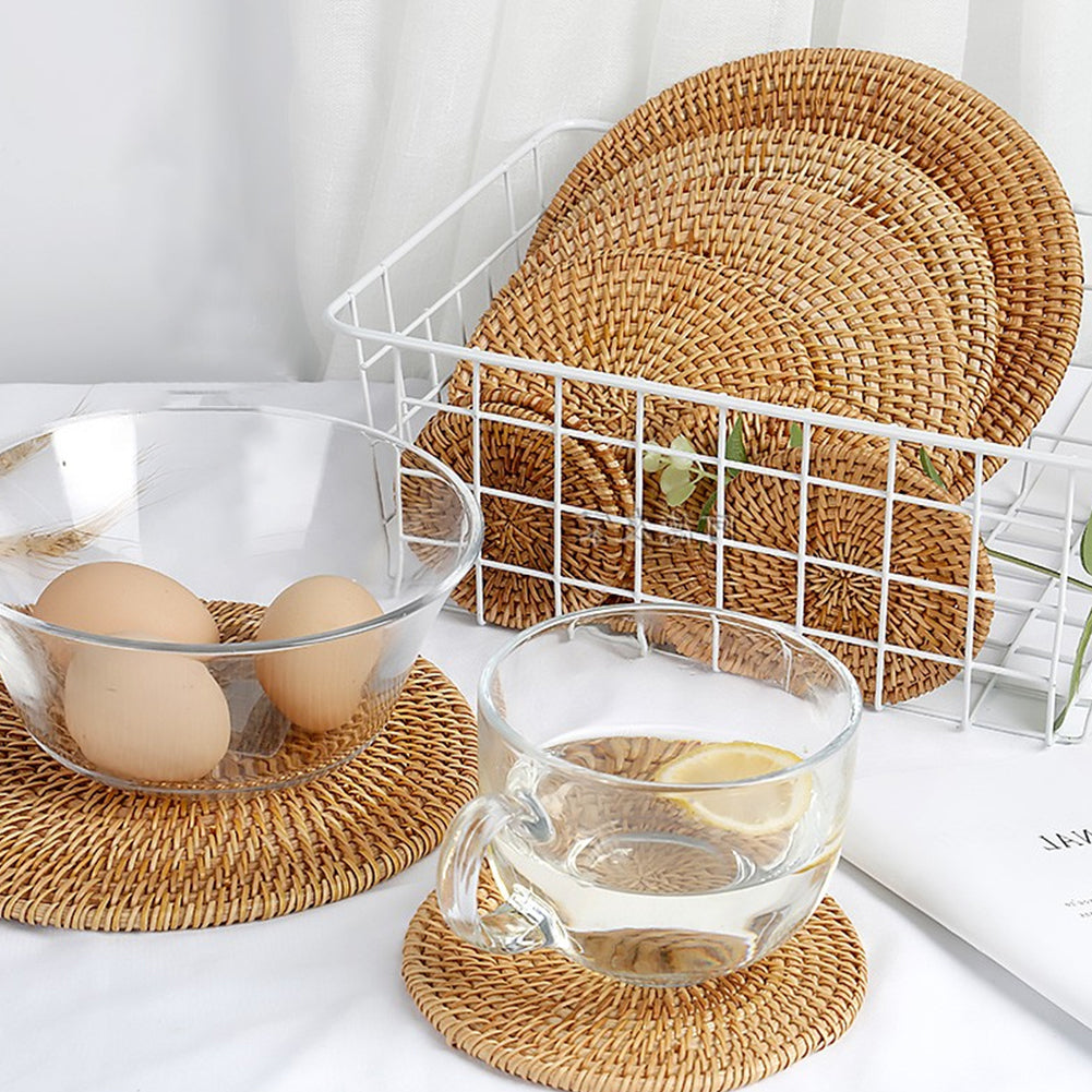 Round Natural Rattan Drink Coaster