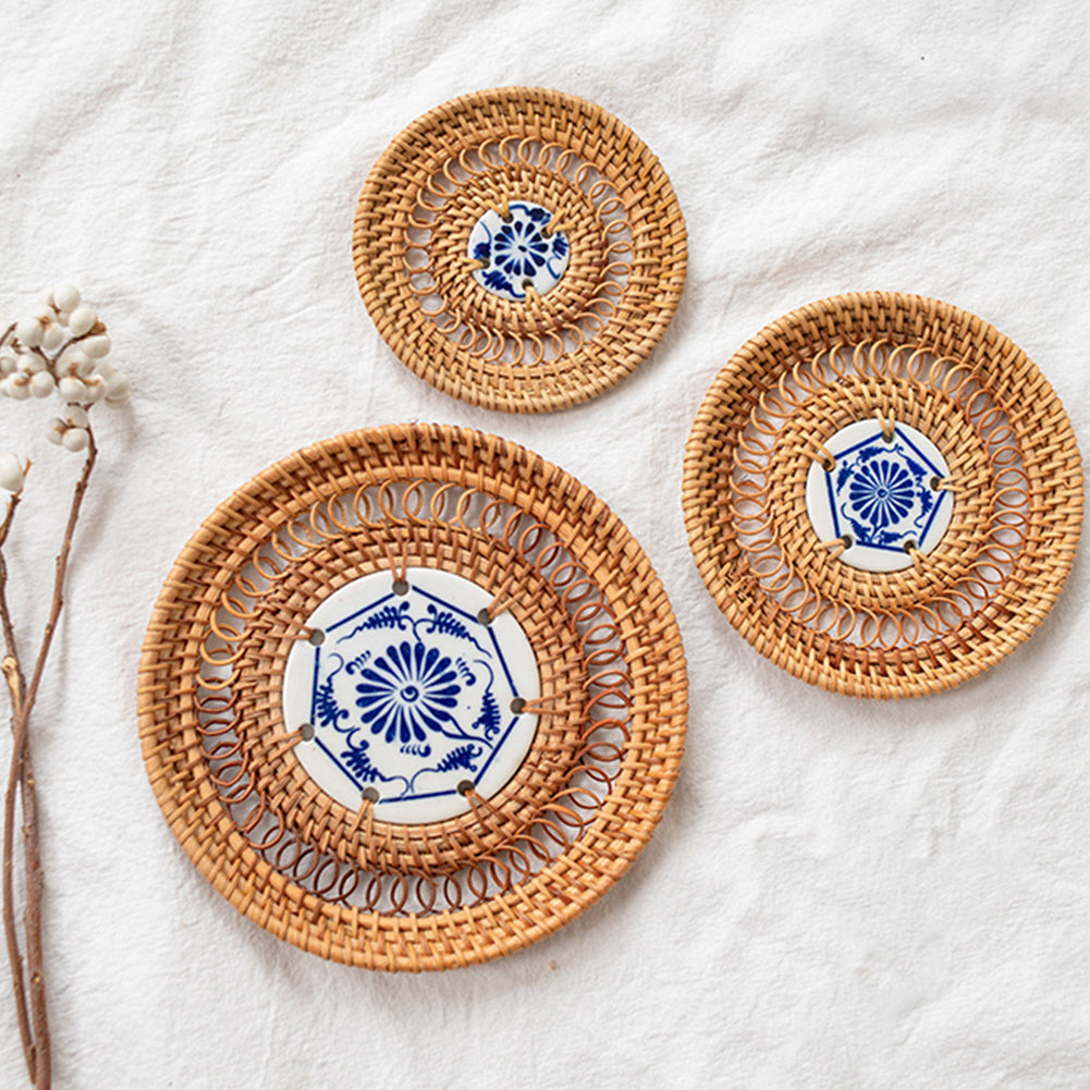 Round Natural Rattan Drink Coaster