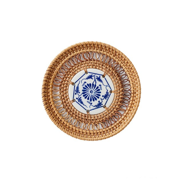 Round Natural Rattan Drink Coaster