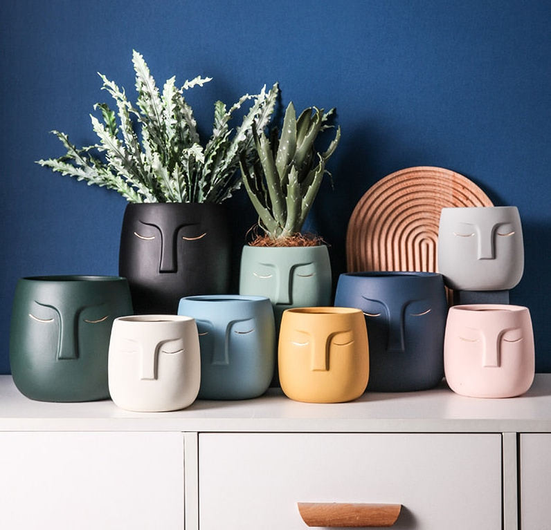 Ceramic Face Head Flower Pot