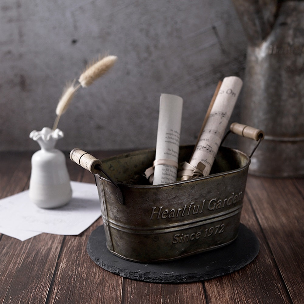 Vintage Country Metal Storage Basket