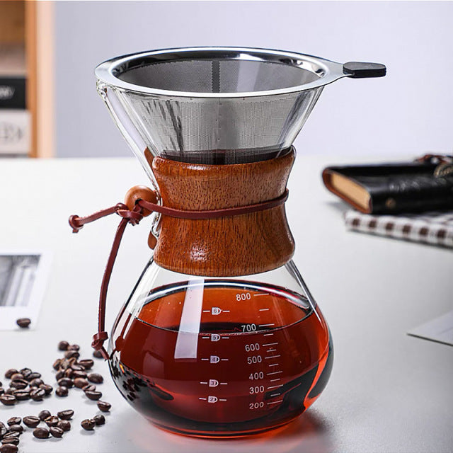 Glass Coffee Kettle with Wooden Handle