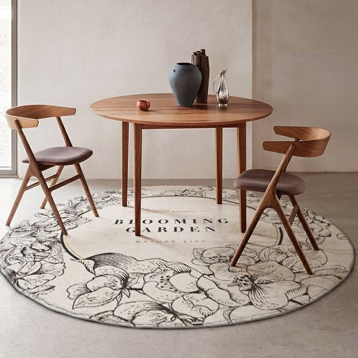 Round Carpet for Living Room with Floral Pattern