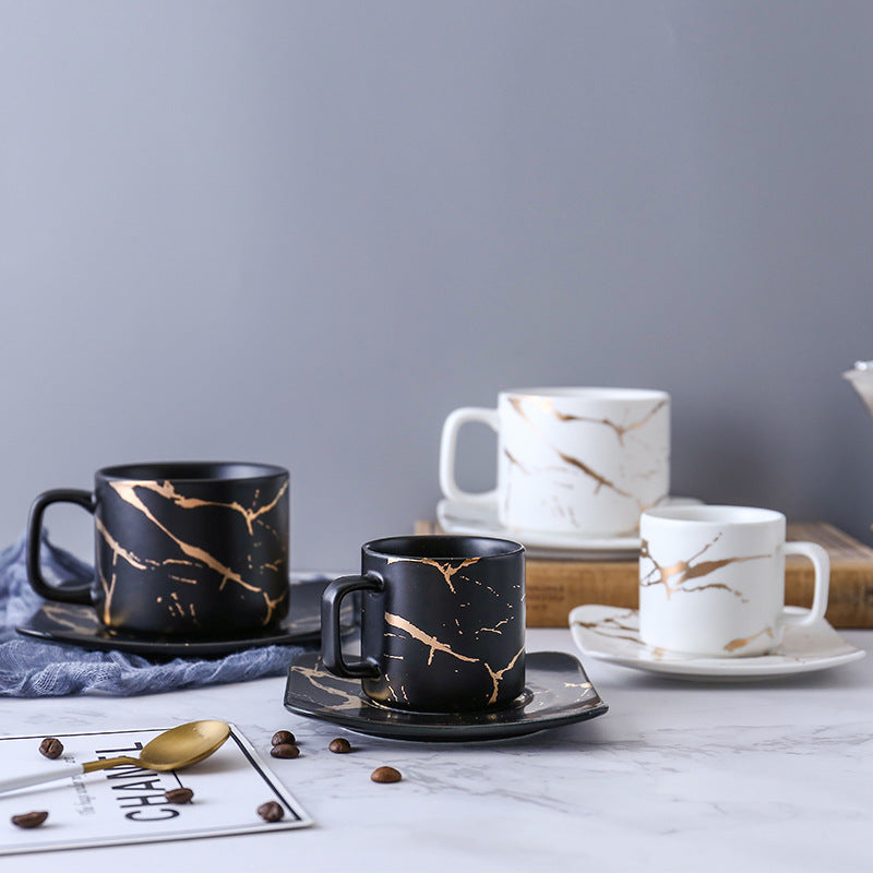 Marble Coffee Cups with Gold Pattern
