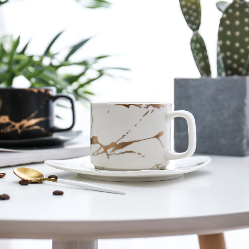 Marble Coffee Cups with Gold Pattern