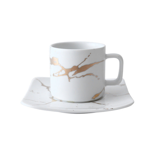 Marble Coffee Cups with Gold Pattern