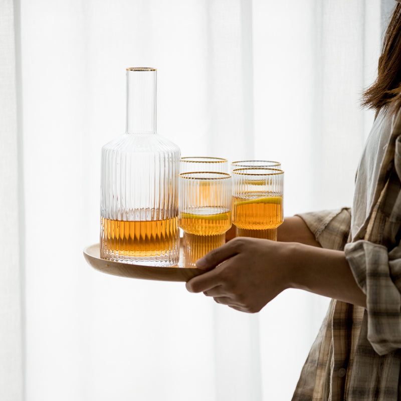 Glass Water Jug with Vertical Pattern