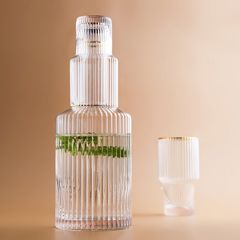 Glass Water Jug with Vertical Pattern