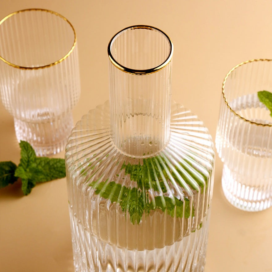 Glass Water Jug with Vertical Pattern