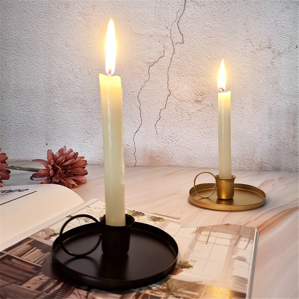 Retro Metal Candlesticks Gold & Black
