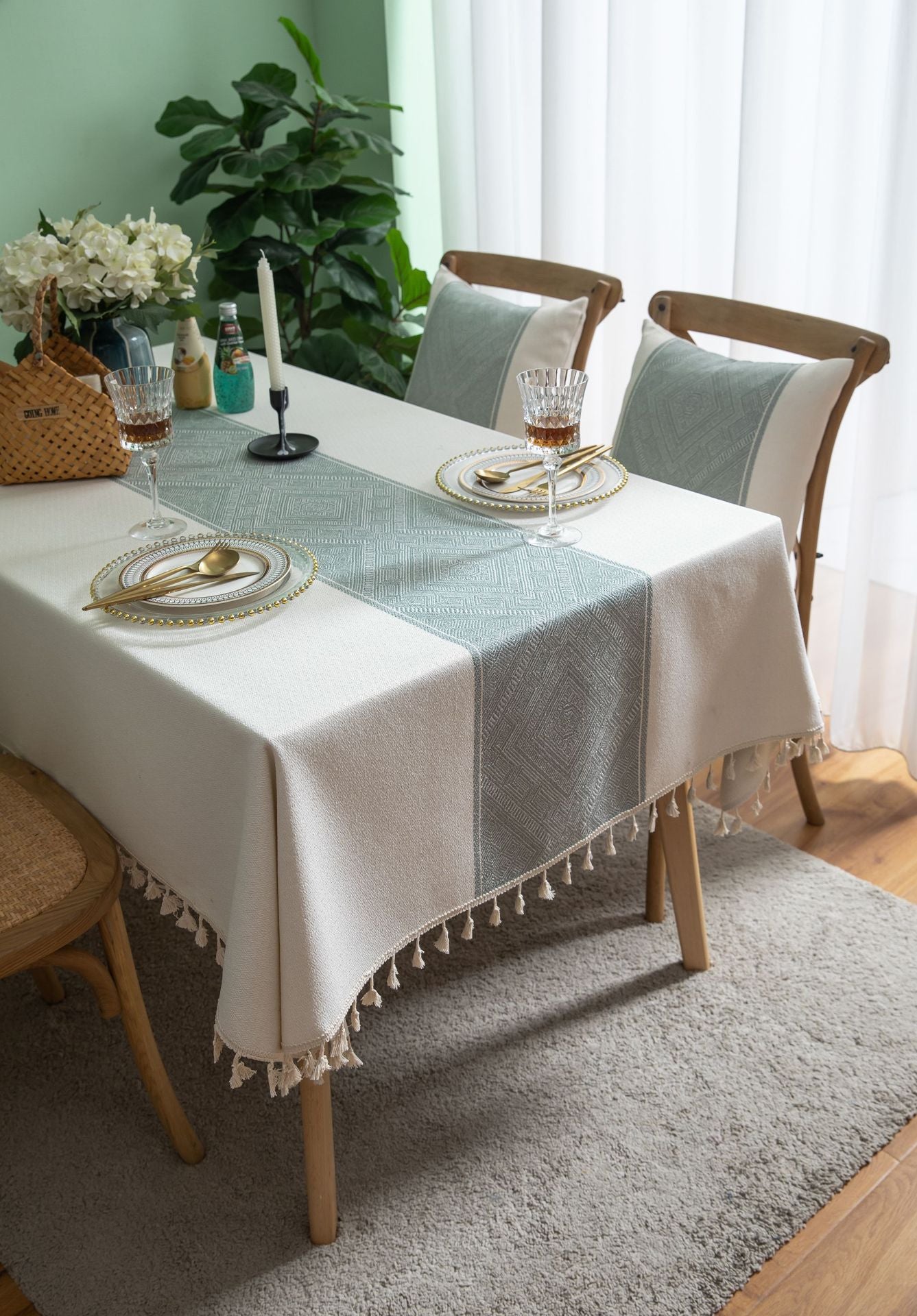 Linen Geometric Jacquard Tablecloth
