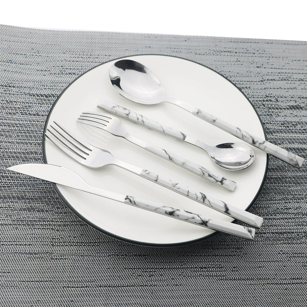 Wood and Marble Handle Cutlery Set Stainless Steel