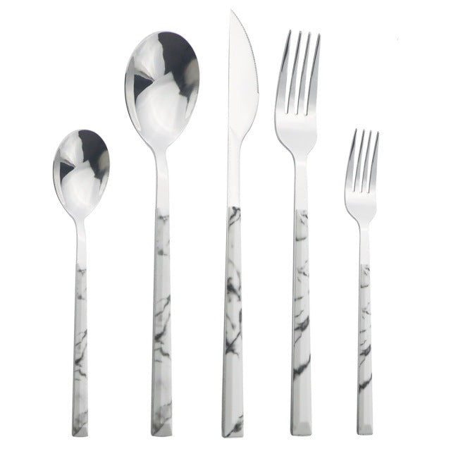 Wood and Marble Handle Cutlery Set Stainless Steel