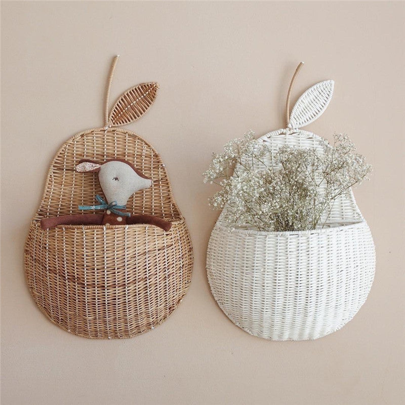 Vintage Rattan Apple and Pear Shape Storage Basket