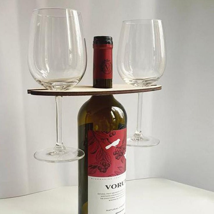Wooden Wine Bottle and Glass Holder
