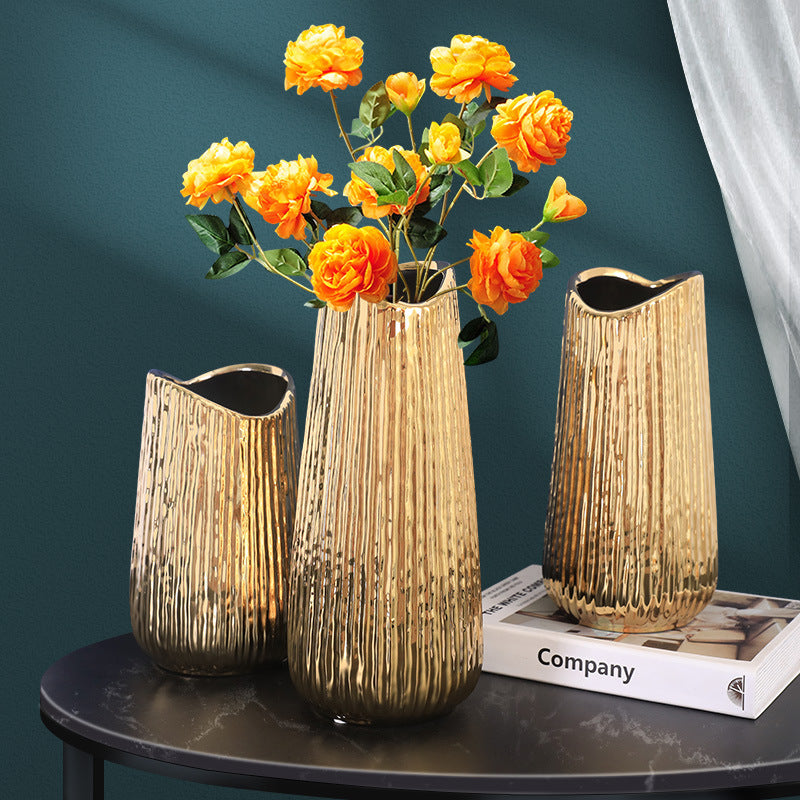 Golden Ceramic Vase for Home Decor