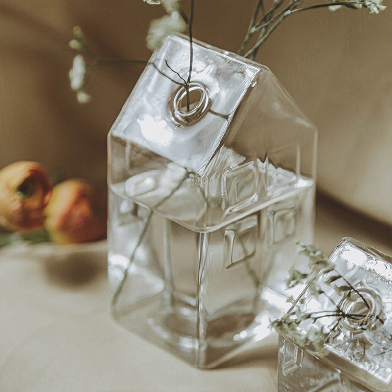 House Shape Glass Vase Flower