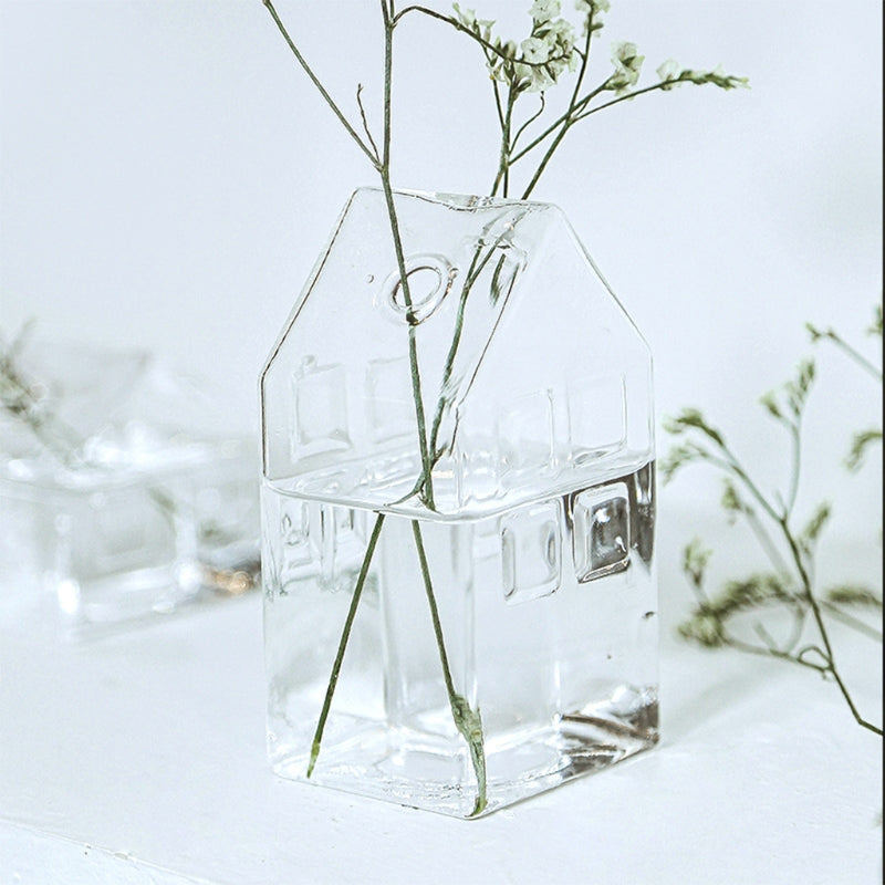 House Shape Glass Vase Flower