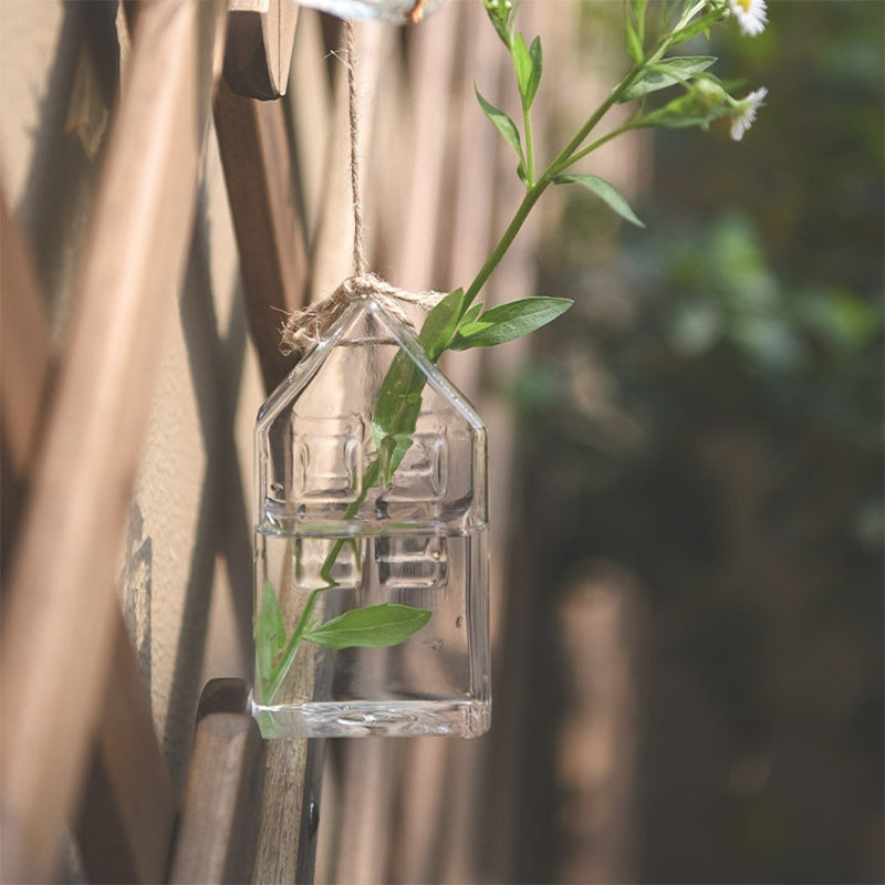 House Shape Glass Vase Flower
