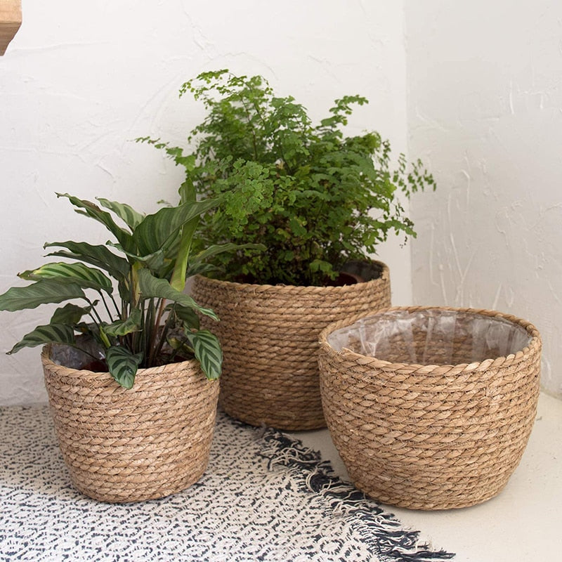 Straw Weaving Flower Pots for Indoor Outdoor Decor
