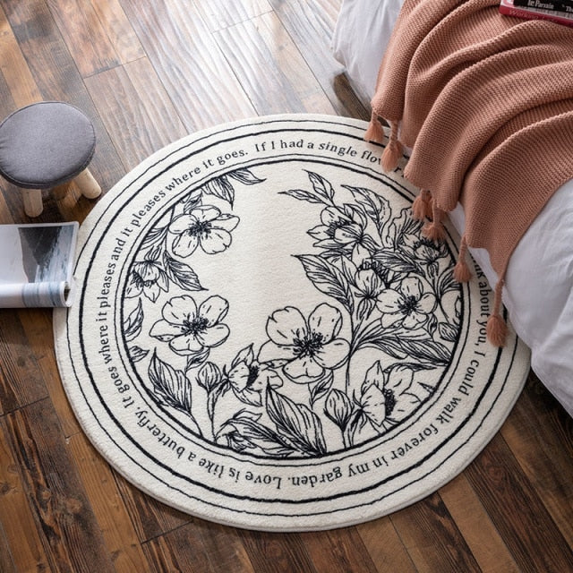 Round Carpet for Living Room with Floral Pattern