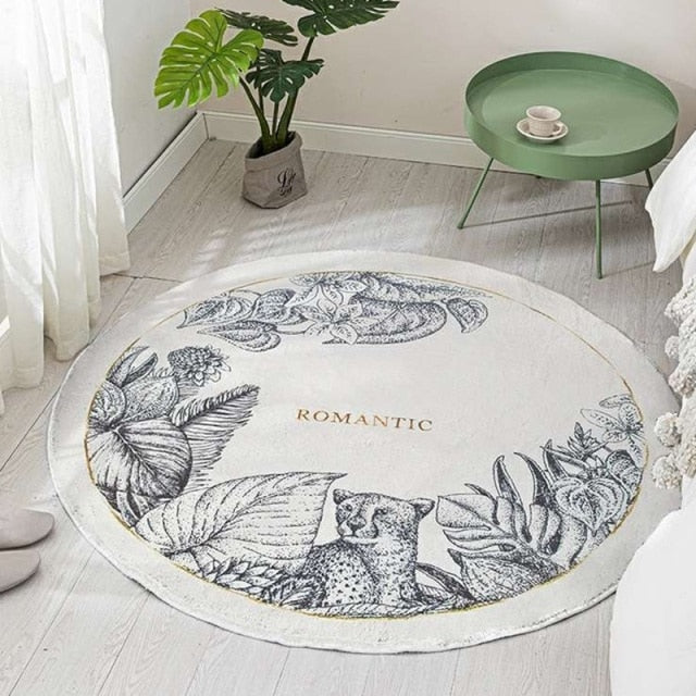 Round Carpet for Living Room with Floral Pattern
