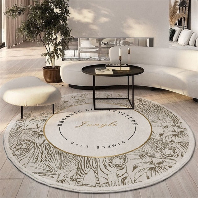 Round Carpet for Living Room with Floral Pattern