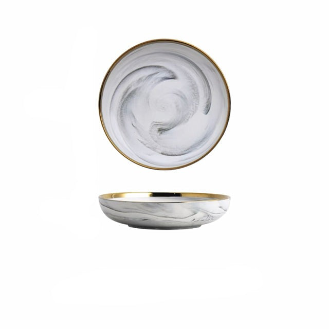 Marble Ceramic Dinner Plates with Golden Rim