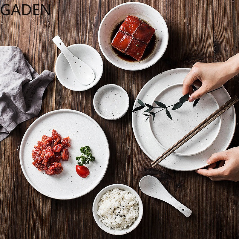 White Ceramic Set Bowls and Plates Nordic Style