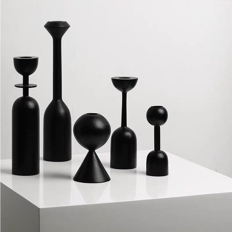 Black Wooden Candle Holders Nordic Style