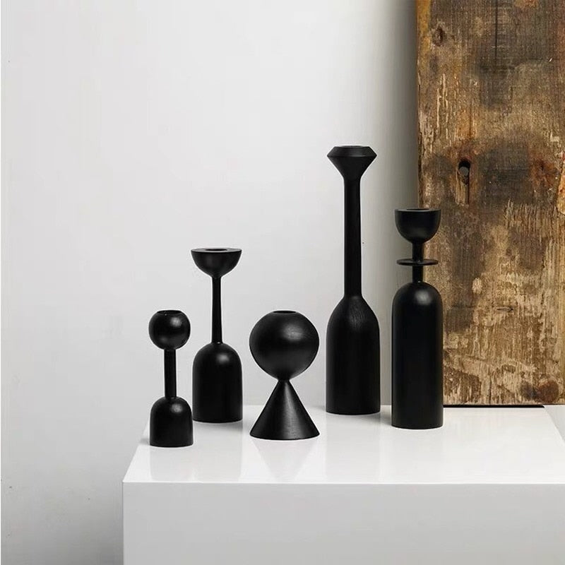 Black Wooden Candle Holders Nordic Style