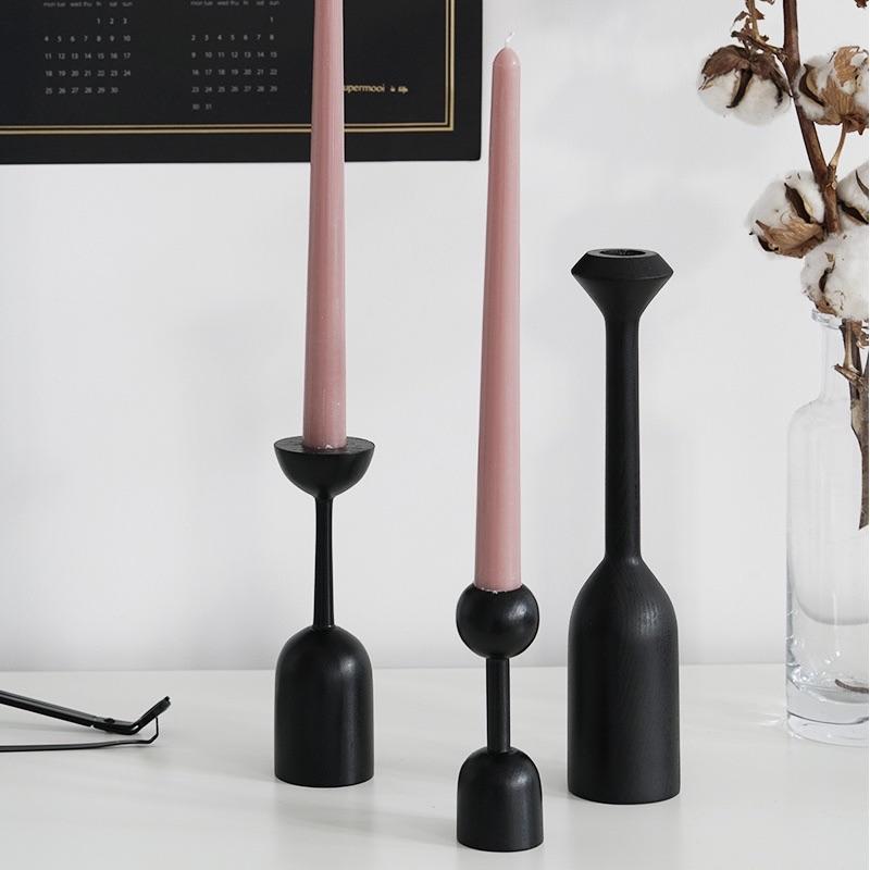 Black Wooden Candle Holders Nordic Style