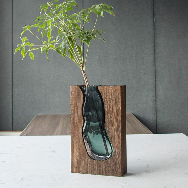 Nordic Log Solid Wood Transparent Glass Vase