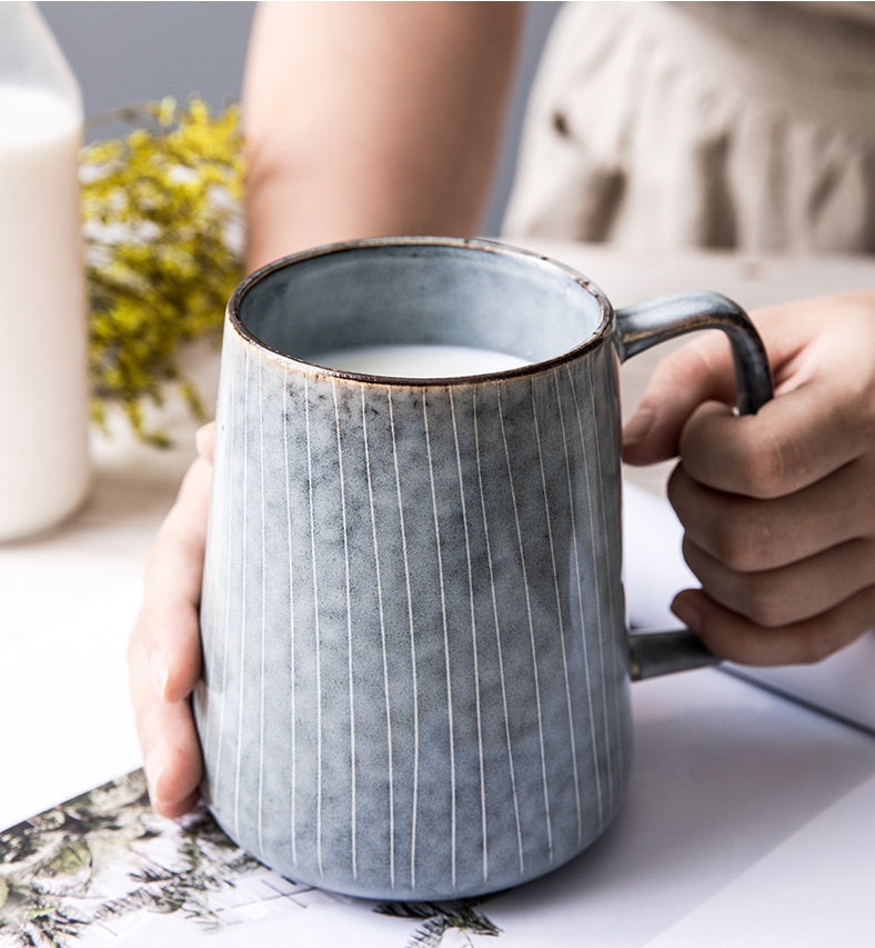 Retro Ceramic Mug with Stripe Patterns
