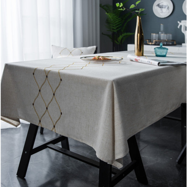 Nordic Linen Geometric Embroidered Waterproof Tablecloth