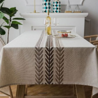 Nordic Linen Geometric Embroidered Waterproof Tablecloth