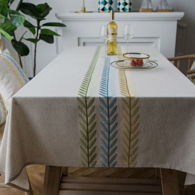 Nordic Linen Geometric Embroidered Waterproof Tablecloth