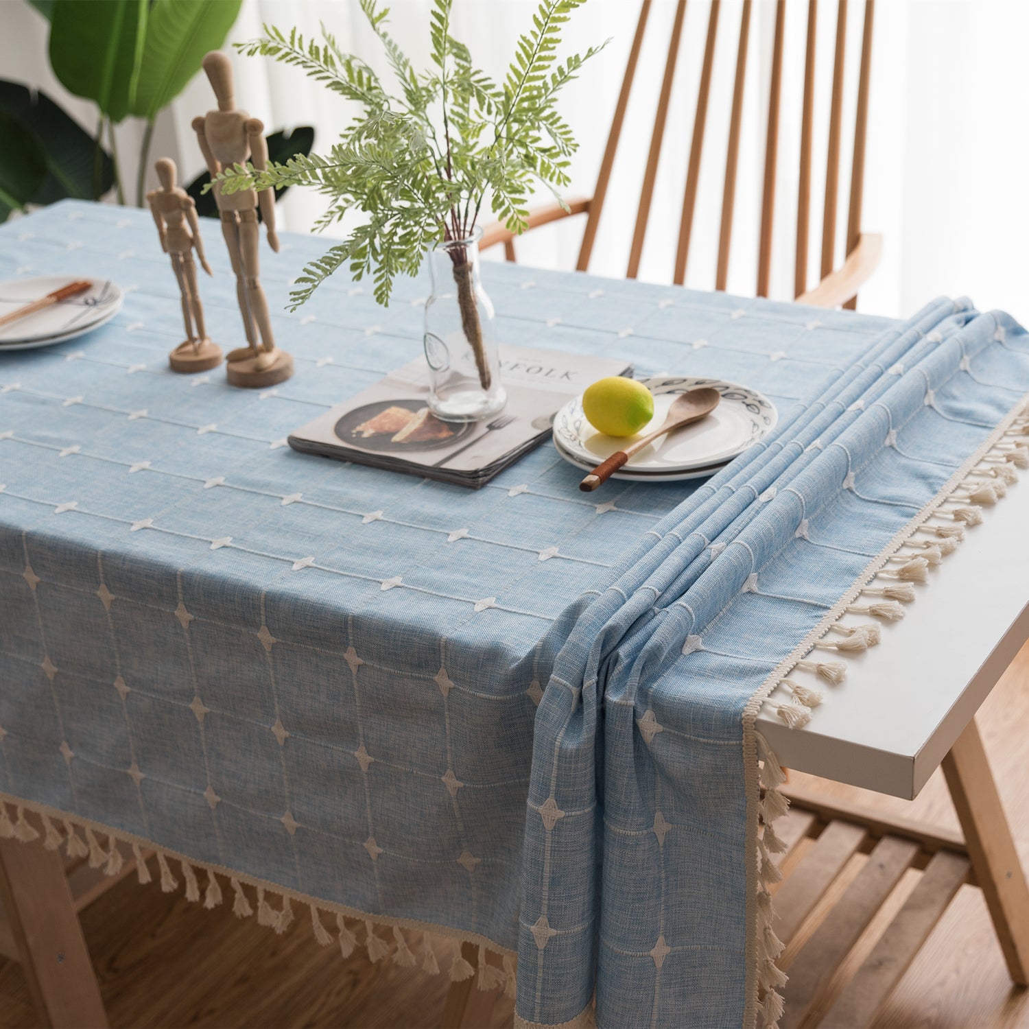 Cotton Linen Tablecloth with Embroidered Rectangular Japan Style