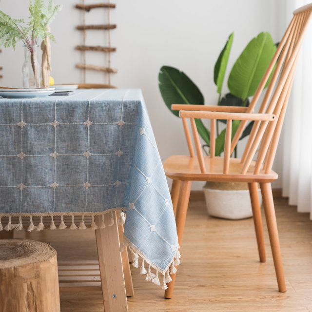 Cotton Linen Tablecloth with Embroidered Rectangular Japan Style