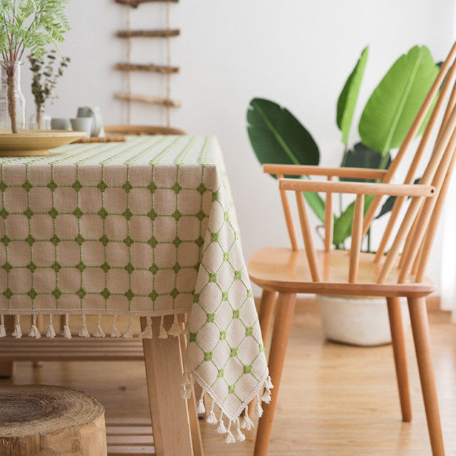 Cotton Linen Tablecloth with Embroidered Rectangular Japan Style