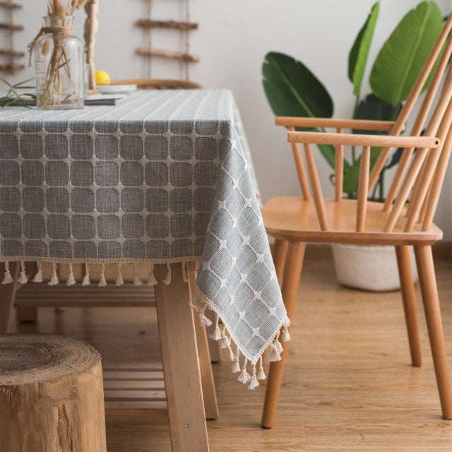 Cotton Linen Tablecloth with Embroidered Rectangular Japan Style