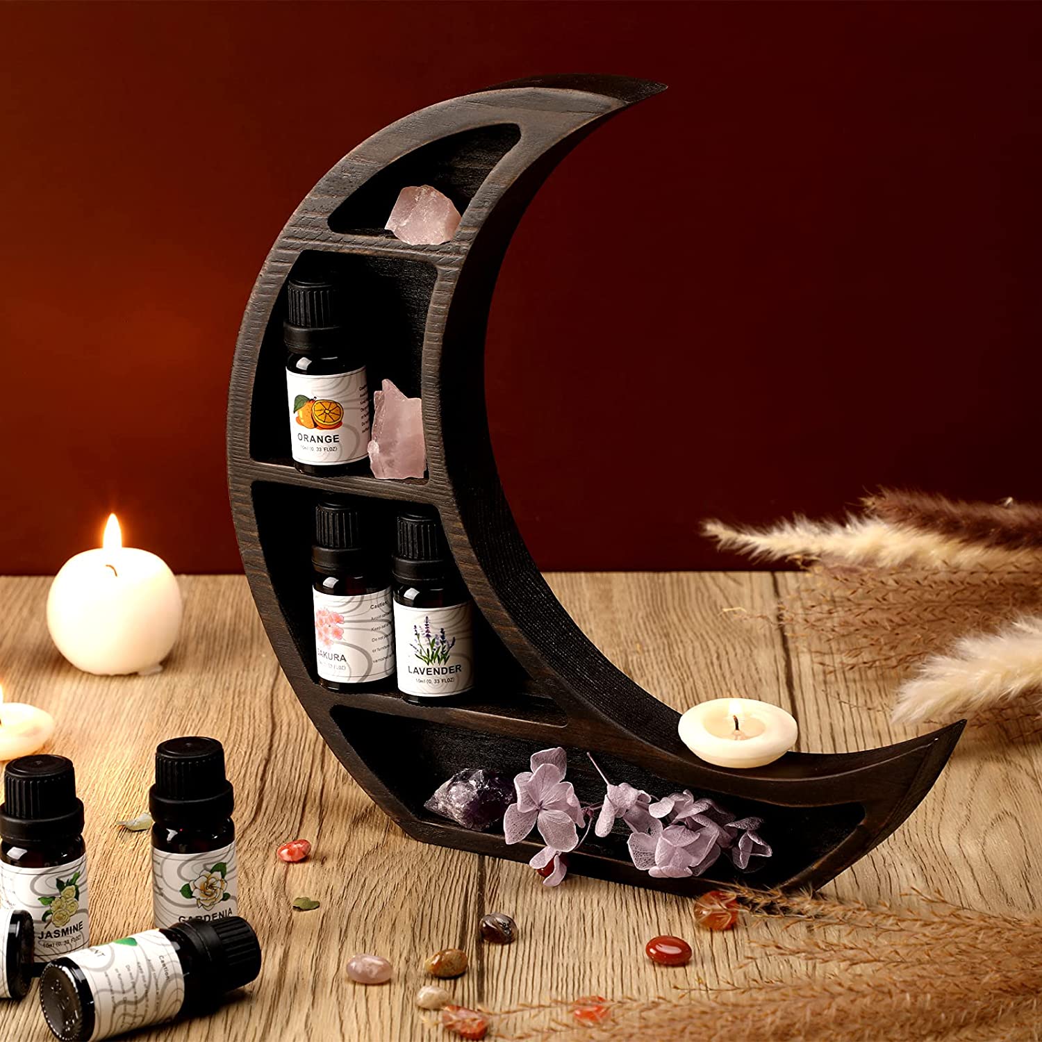 Wooden Moon Shelf for Crystals
