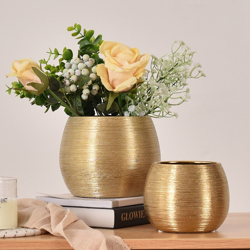 Gold-Plated Ceramic Flower Pot
