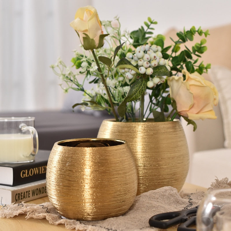 Gold-Plated Ceramic Flower Pot