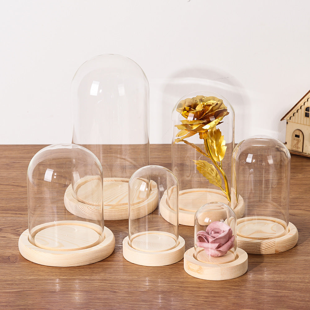 Wooden Base Glass Flower Vase