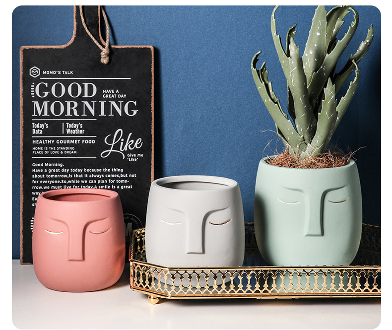 Ceramic Face Head Flower Pot