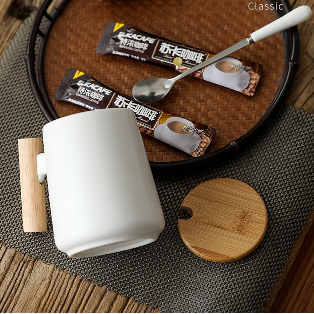 Nordic Style Ceramic Coffee Mug Wooden Handle