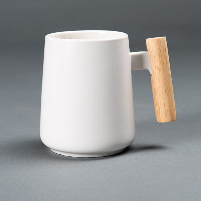 Nordic Style Ceramic Coffee Mug Wooden Handle