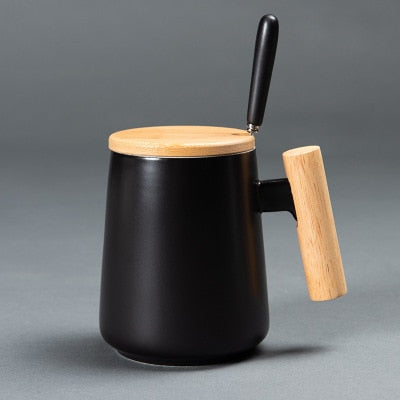 Nordic Style Ceramic Coffee Mug Wooden Handle