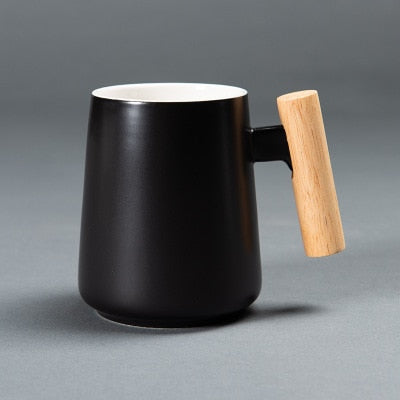 Nordic Style Ceramic Coffee Mug Wooden Handle